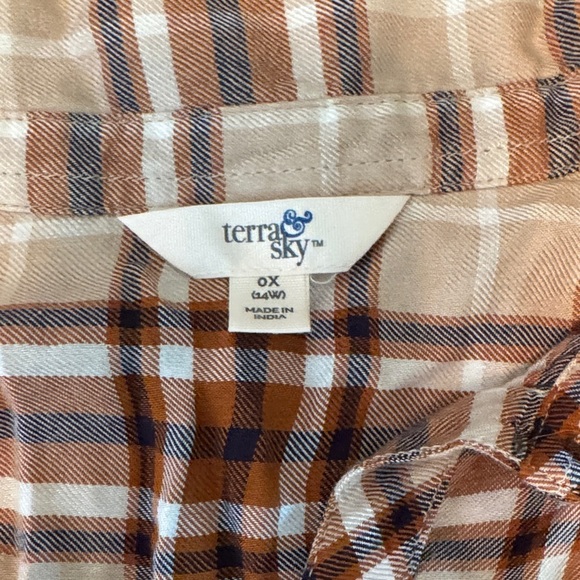 Terra & Sky Brown Plaid Button Down Shirt women’s 14w - Picture 5 of 12